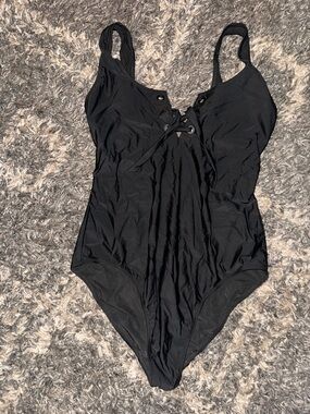 Aerie Black Lace-Up One-Piece Swimsuit xl long !